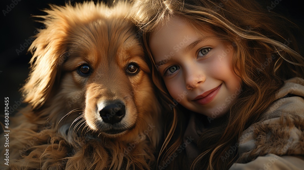 Young Girl Embracing Her Beloved Dog Young Girl Embracing Her Beloved Dog