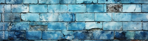Vintage Blue Weathered Brick Wall Close-Up