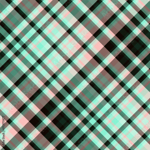 Plaid Seamless Pattern, EPS10 Vector Pixel in Dark Green and Pink, Diagonal Gingham Modern Tartan Background Graphic with Herringbone Line Grid