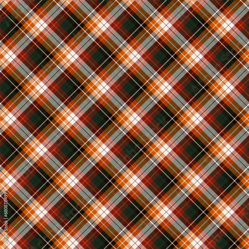 Plaid Seamless Pattern, Diagonal Gingham Check Vector Pixel in Orange, Maroon, and Multi, Modern Tartan Traditional Background Graphic with Herringbone Line Grid.