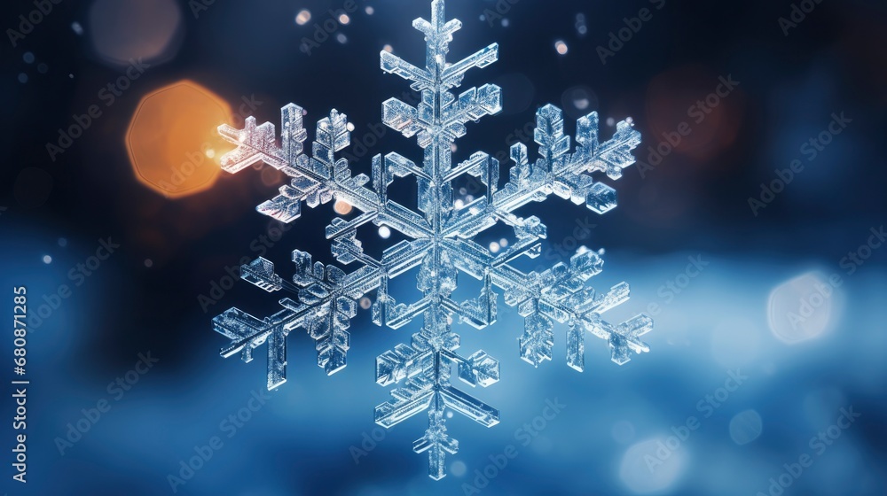 Macro Shot of a Snowflake on the bokeh background. Macro Shot of a Snowflake on the bokeh background.