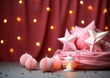 Interior items for a children's room in pink color, child's night lights, copyspace for text