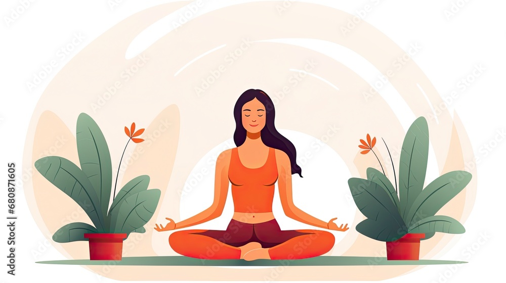 Simplified UI Illustration of Yoga Session in Flat Style on White Background.