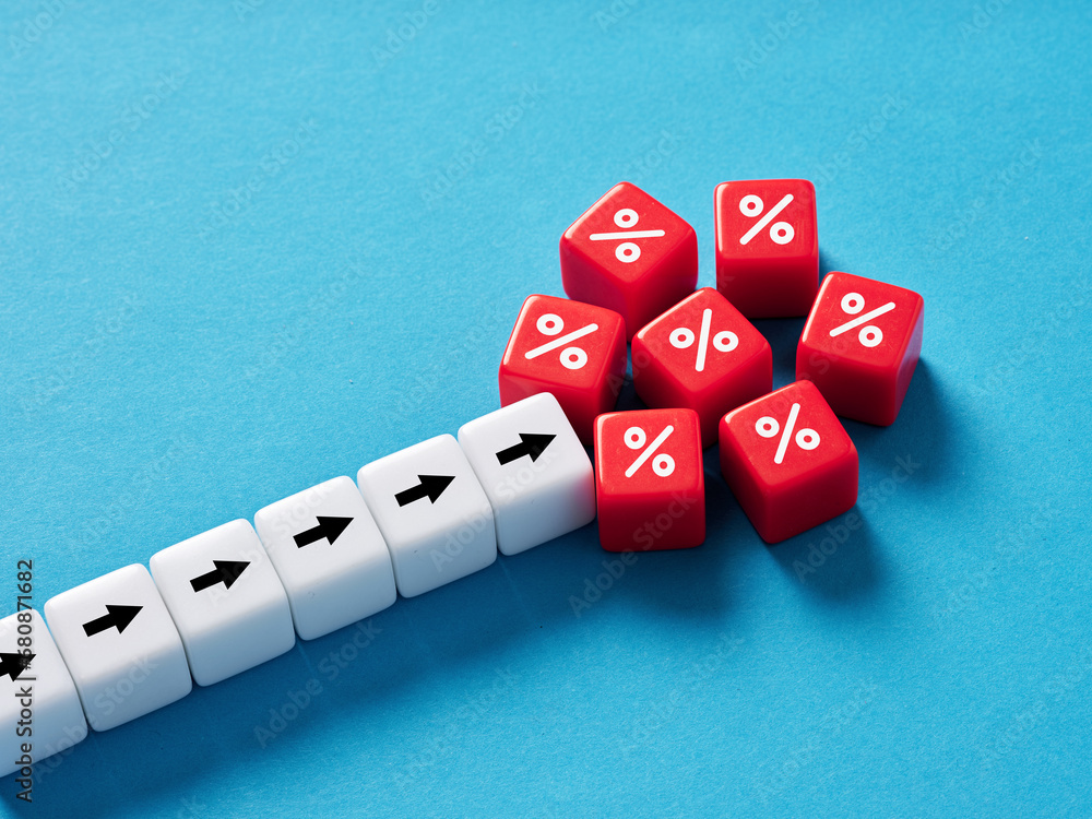 High mortgage or interest rates. To find the best discount rates. Percent and arrow symbols on cubes. High mortgage or interest rates. To find the best discount rates. Percent and arrow symbols on cubes.