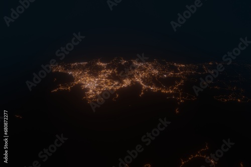 Aerial view on Phuket  Thailand  from east. Satellite view on modern city at night