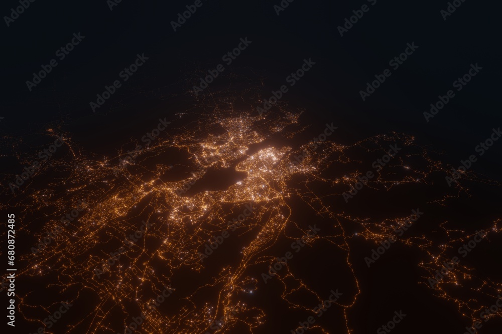 Aerial view on Halifax (Canada) from west. Top view on modern city at night from satellite - obrazy, fototapety, plakaty 