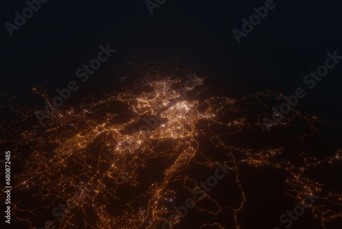 Aerial view on Halifax (Canada) from west. Top view on modern city at night from satellite