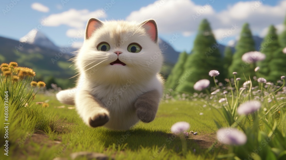 Playful Cat Enjoying a Sunny Flower Meadow Playful Cat Enjoying a Sunny Flower Meadow
