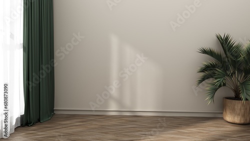 Fototapeta Naklejka Na Ścianę i Meble -  Empty room with parquet on the floor -3D render.Interior design in stylish rich colors. Minimalistic interior space with stylish, simple furniture. Free wall concept for posters, posters, advertising.