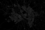 Stylized map of the streets of Mosul (Iraq) made with white lines on black background. Top view. 3d render, illustration