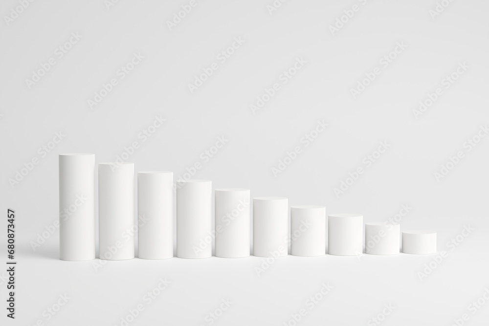 Descending white cylinder steps. Empty podium for product display. Descending white cylinder steps. Empty podium for product display.