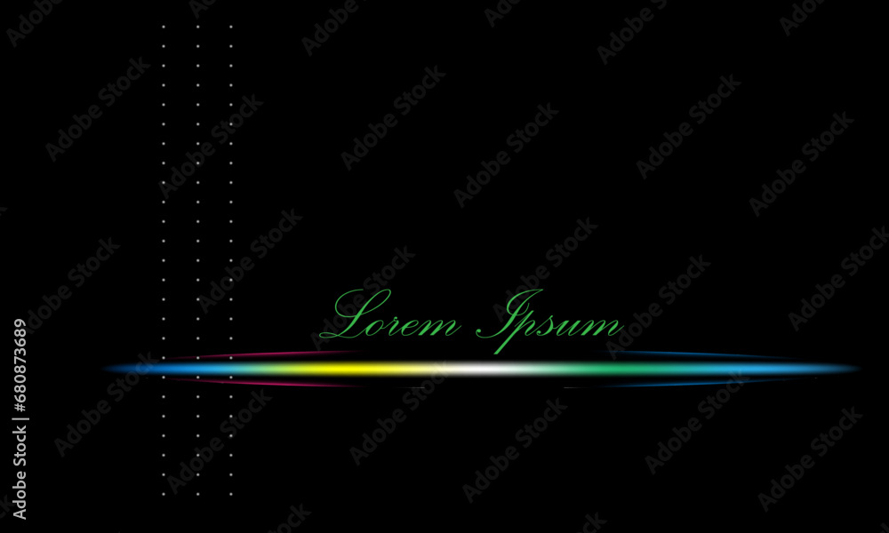 Fototapeta premium Business card, postcard, invitation in dark colors. Bright neon stripes on a black background.