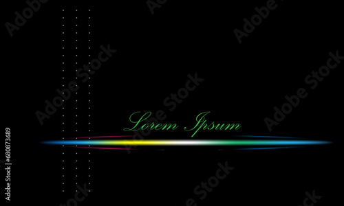 Business card, postcard, invitation in dark colors. Bright neon stripes on a black background.
