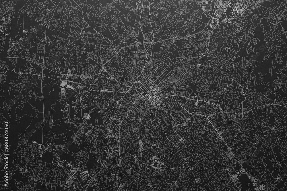 Fototapeta premium Street map of Charlotte (North Carolina, USA) on black paper with light coming from top
