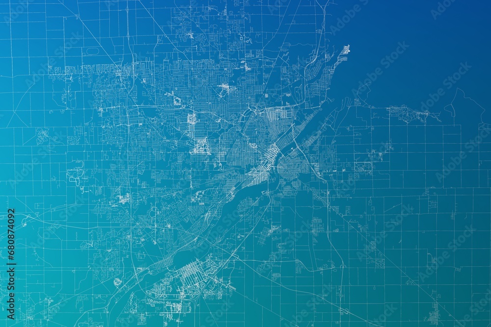 Map of the streets of Toledo (Ohio, USA) made with white lines on