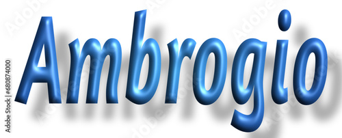 Ambrogio -  lettering - light blue color, embossed tubular font, transparent background, holiday party design, vector project
