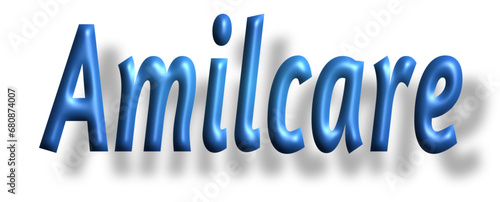 Amilcare -  lettering - light blue color, embossed tubular font, transparent background, holiday party design, vector project