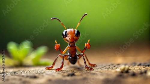 ant giving two thumbs up, micro photography concept 