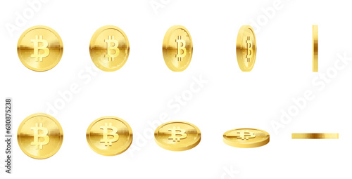 Golden bitcoin rotating coin virtual money cryptocurrency different side set realistic vector