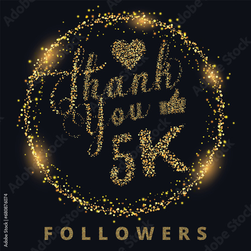 Thank you 5k followers celebration template for social media with gold glitter lettering vector