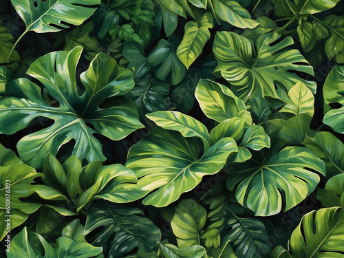 background of dark green tropical leaves