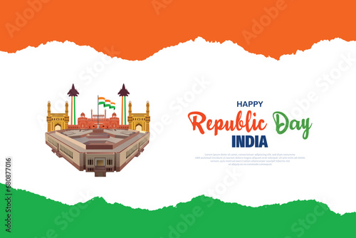 Indian republic day 26 January orange and green watercolor background social media banner or poster  design vector file