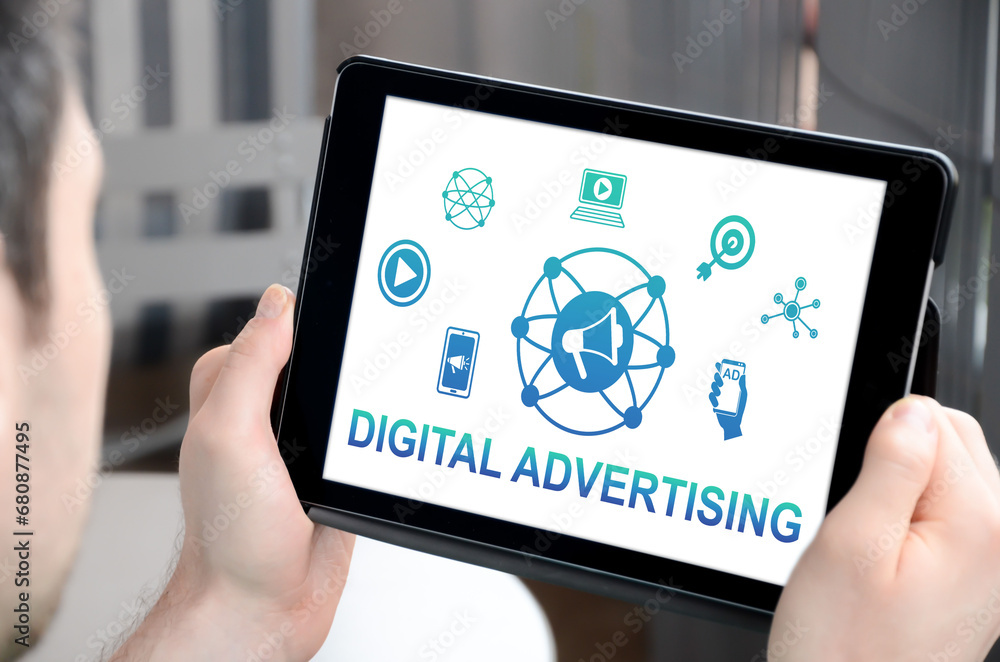 Digital advertising concept on a tablet Digital advertising concept on a tablet