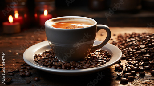 cup of coffee with beans HD 8K wallpaper Stock Photographic Image 