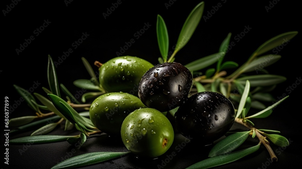 Clipping route of black and green olives with leaves isolated on white backdrop/. Clipping route of black and green olives with leaves isolated on white backdrop/.