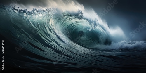 Fototapeta Naklejka Na Ścianę i Meble -  Inside view of a dynamic, foamy ocean wave