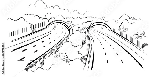bangladesh second tube of Bangabandhu Tunnel illustration and line drawing vector photo