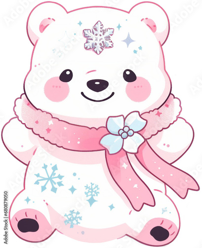 Adorable Bear in Kawaii Style, Transparent Isolation
