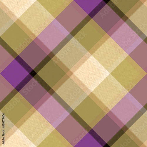 Check Plaid Seamless Pattern, Diagonal Gingham Buffalo Vector Pixel in Violet, and Camel Stripe, Tartan Background Graphic with Herringbone Line Grid