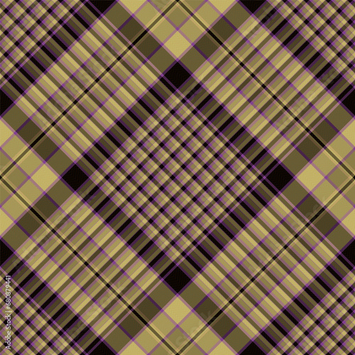 Check Plaid Seamless Pattern, Diagonal Gingham Lumberjack Vector Pixel in Black, Camel and Purple, Simple Tartan Background Graphic with Herringbone Line Grid