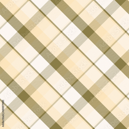 Check Plaid Seamless Pattern, Diagonal Gingham Lumberjack Vector Pixel in Green, Camel (Mellow), Simple Tartan Background Graphic with Herringbone Line Grid 