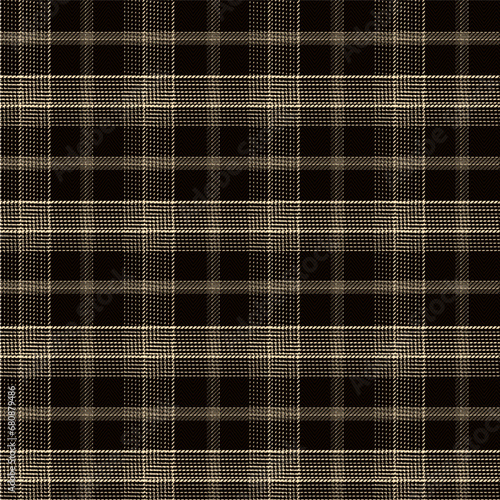 Check Plaid Seamless Pattern, Lumberjack Vector Pixel in Black, and Camel Stripe (Mellow), Simple Tartan Background Graphic with Herringbone Line Grid