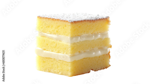Sponge cake on white isolated on clear png background and transparent background. Bakery and pastry concept for cafe and restaurent, AI generative.  photo