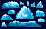 IIcebergs set, cold frozen blocks ice mountain, vector illustrationcebergs set, cold frozen blocks ice mountain, vector illustration,