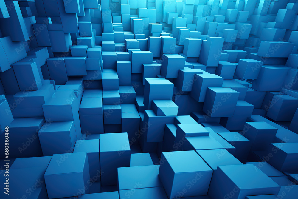 Room filled with lots of blue cubes. Generative Ai Room filled with lots of blue cubes. Generative Ai