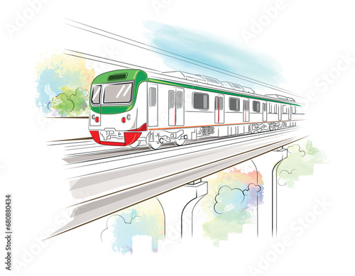 Metro train vector illustration sketch. the capital city of Bangladesh. Metro rail of Bangladesh
