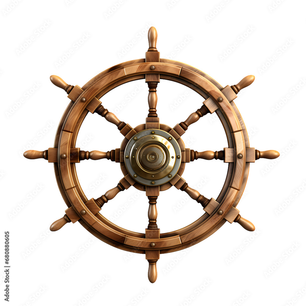 Ship steering wheel on transparent background, white background, isolated, icon material, vector illustration