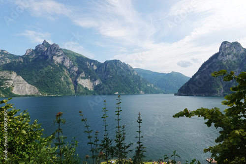 The view of Traun see in Salzkammergut region, Upper Austria	 photo