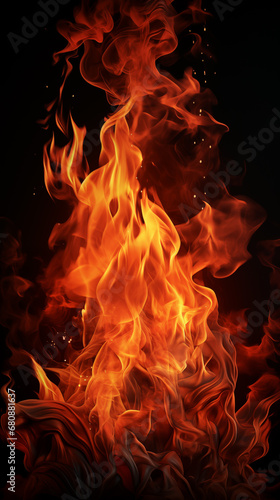 Fire flames on black background. Abstract blaze fire flame texture background.