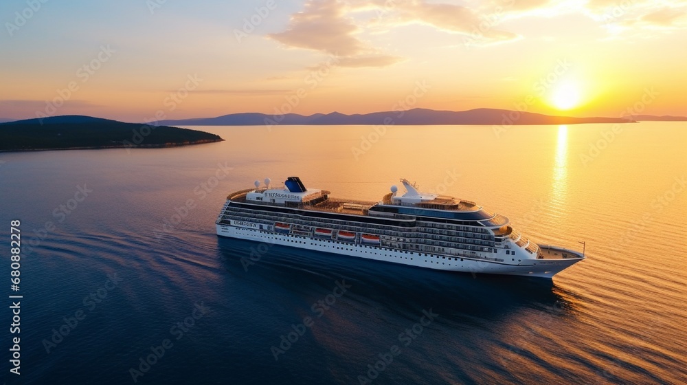 Croatia Aerial image of a cruise ship at sunset Travel and adventure Landscape with a cruise vessel in the Adriatic Sea Image of travel. Croatia Aerial image of a cruise ship at sunset Travel and adventure Landscape with a cruise vessel in the Adriatic Sea Image of travel.