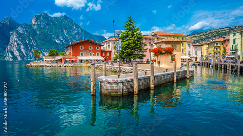 Italy, Trentino, Torbole, Harbor of town on shore of Lake Garda photo