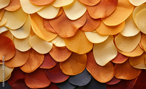 A rich, textured background resembling colourful chips or petals in warm tones.