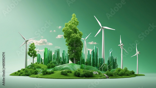 An image demonstrating the concept of green energy. Capture the essence of green energy circulation, transforming renewable resources into clean and sustainable energy.