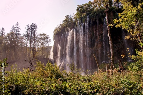 A stunning Veliki Prstavac waterfall in the national park Plitvice Lakes  Croatia