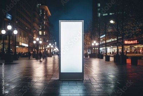 Mockup. Blank white vertical advertising banner billboard stand