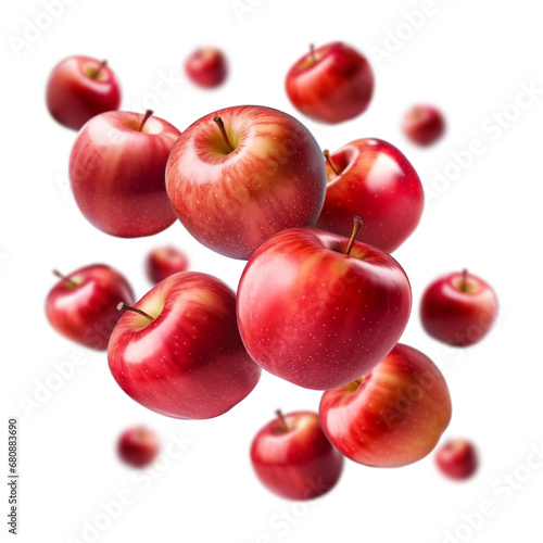 Apples flying in the air isolated on transparent background